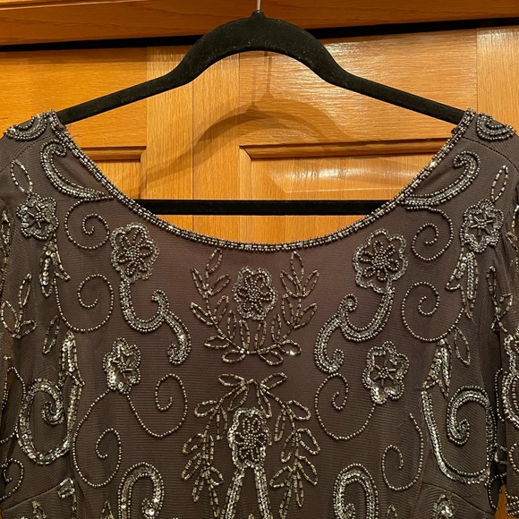 Formal beaded gown PISSARO NiGHTS 12 mother Bride Groom dress worn once CARBON - Picture 2 of 12